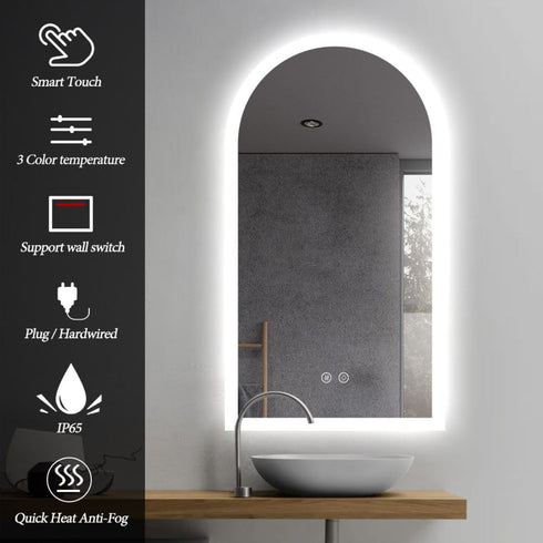 Winton Frameless Arched Frosted Anti Fog LED Bathroom Mirror