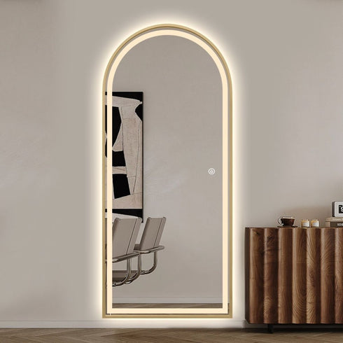 Elwood Arched Full Length Dimmable LED Gold Standing Mirror