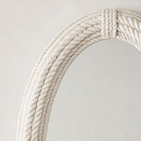 Georgie Hamptons Style Oval Mirror with Textured Rope Frame - Coastal Wall Mirror