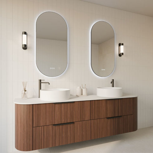 Cameryn Oval Anti-Fog LED Bathroom Mirror - Matte Black Frame with Optional Bluetooth Speaker