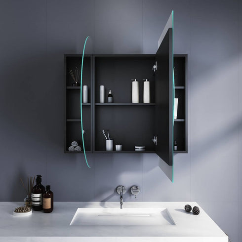 Beth Black Oval Bathroom Mirror Shaving Cabinet