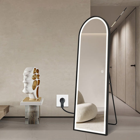 Elwood Arched Full Length Dimmable LED Black Standing Mirror