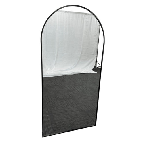 Full-length arched mirror with sleek black aluminium frame
