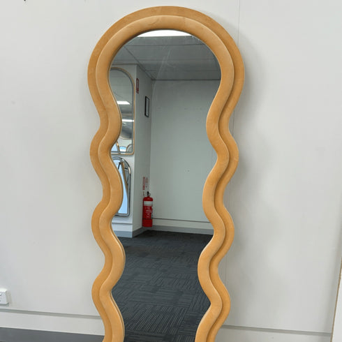 Quinn Wavy Velvet Frame Peach-Orange Wall Mirror