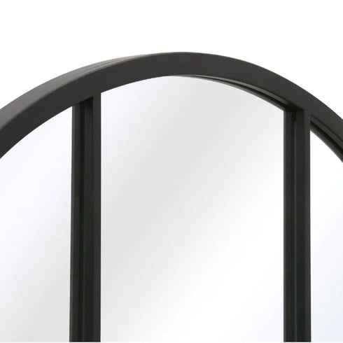 Ella Arched Large Black Wall Mirror - Multi-Pane Grid Design