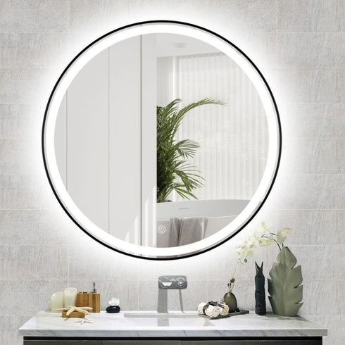 Ricardo Aluminium Black Round LED Backlit Bathroom Mirror with Touch Switch
