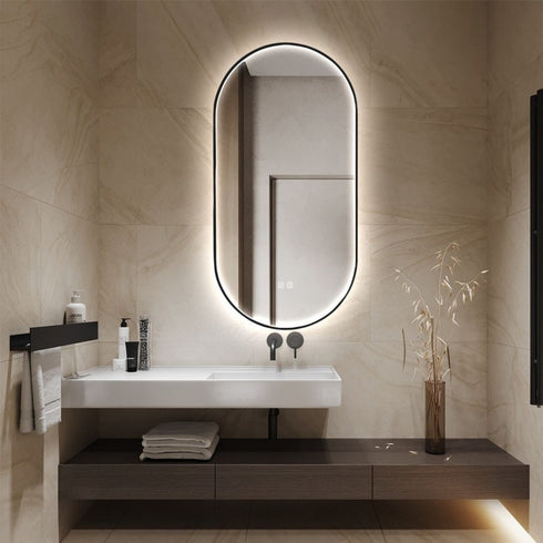 Maria Oval Frontlit LED Black Bathroom Wall Mirror