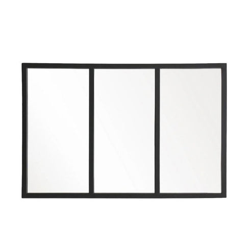 Kiama Black 3 Panel Window Frame Wall Mirror - Industrial Grid Decorative Mirror