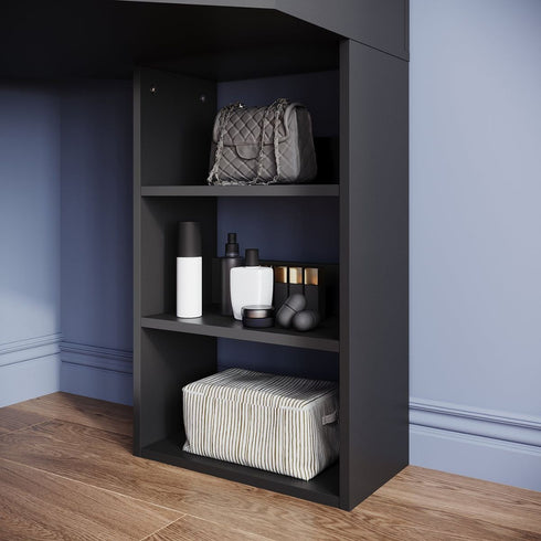 Marlo Black Corner Dressing Table with Triple Mirror & Storage - Makeup Vanity with Drawers