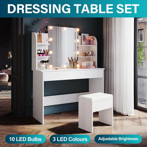 Sarika White LED Vanity Mirror With Dressing Table