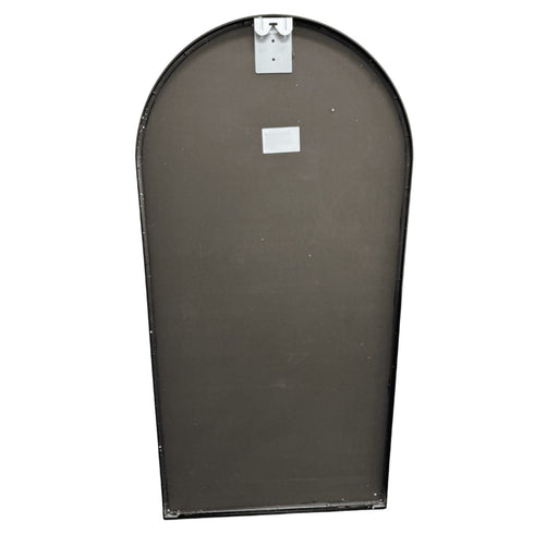 Back panel of black framed arched wall mirror with durable construction