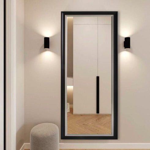 Aaron Full Length Black & Silver Frame Wall Mirror - Freestanding Floor Mirror