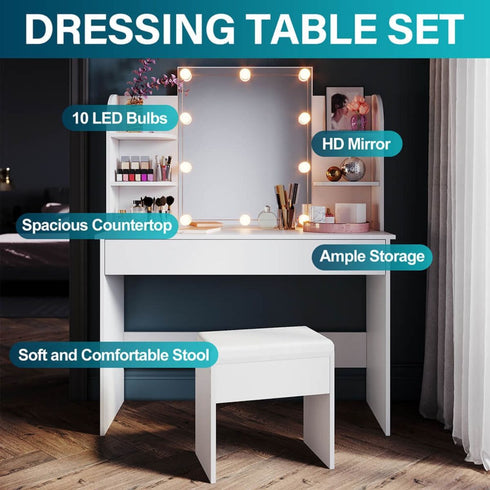 Sarika White LED Vanity Mirror With Dressing Table