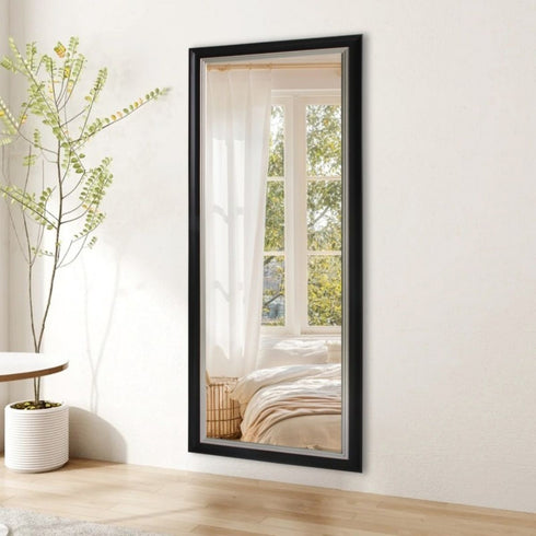 Aaron Full Length Black & Silver Frame Wall Mirror - Freestanding Floor Mirror