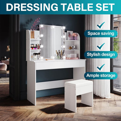 Sarika White LED Vanity Mirror With Dressing Table