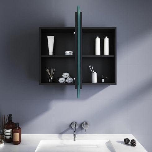 Beth Black Oval Bathroom Mirror Shaving Cabinet