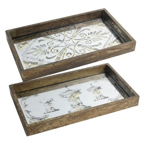 Rosa Rectangular Set of 2 Antiqued Mirror Trays