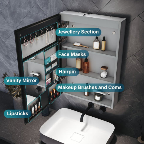 Dane Moroccan Gray Mirror Cabinet With Cosmetic Shelf