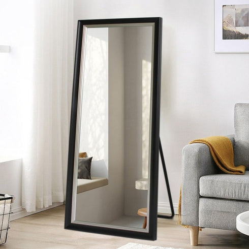 Aaron Full Length Black & Silver Frame Wall Mirror - Freestanding Floor Mirror