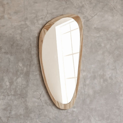 Paloma Organic Teak Wood Wall Mirror - Pebble Shape Natural Frame