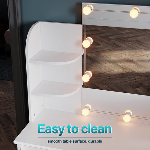 Sarika White LED Vanity Mirror With Dressing Table