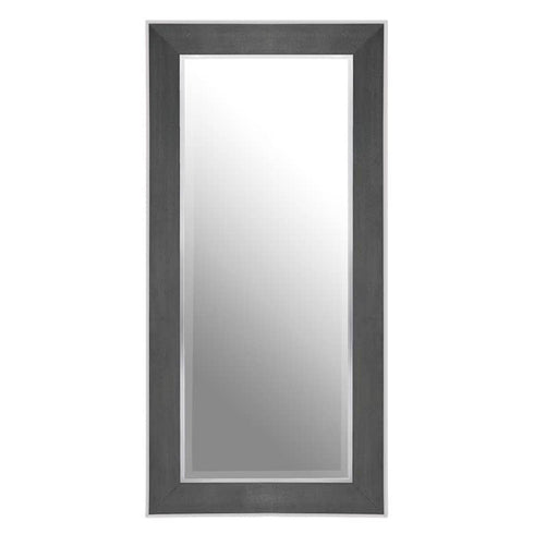 Siena Full Length Stainless Steel Wall Mirror with polished edges and grey leather accents