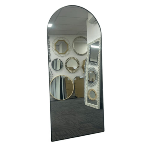 Coen full-length freestanding floor mirror with matte black aluminium frame and arched top