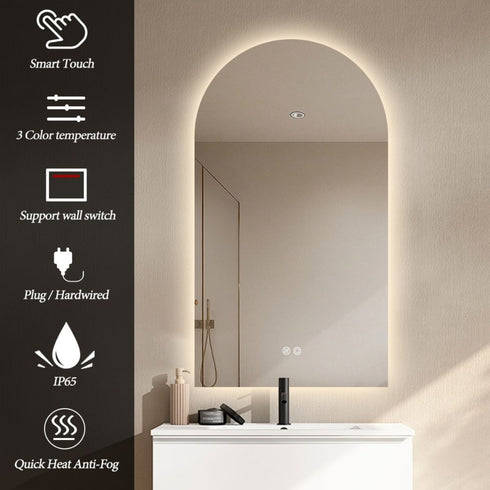 Solvi Frameless Arched LED Anti Fog Backlit Bathroom Mirror