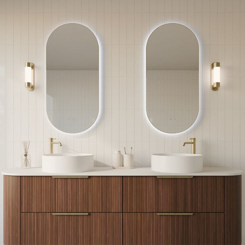 Cameryn Oval Anti-fog LED Bathroom Mirror - Brushed Gold Frame with Wave Motion Sensor
