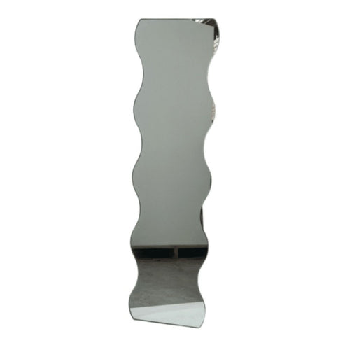 Full-length wavy-edge wall mirror, black MDF frame, 150x40cm