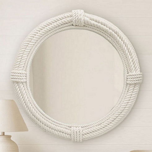 Laurence Hamptons Style Round Rope Mirror - Coastal Wall Mirror with Textured Frame