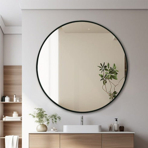 Elun Black Round Wall Mirror