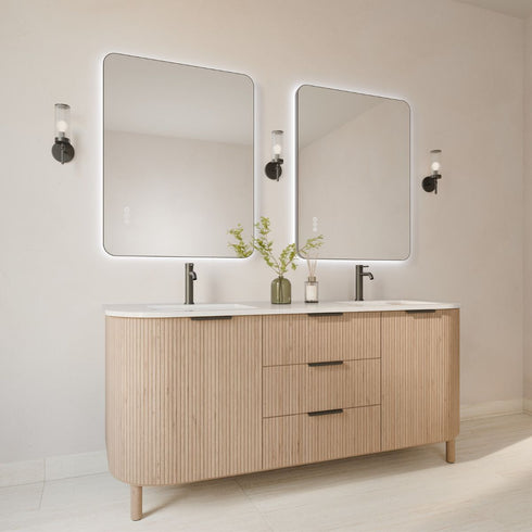 Graeme Rounded Corners Anti-Fog Backlit LED Bathroom Mirror - Matte Black Frame with Optional Bluetooth Speaker