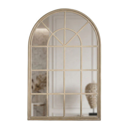 Clairissa Window Style Arched Wall Mirror - Natural Timber Frame