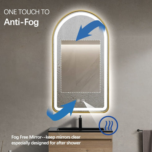 Byron Arched Frosted LED Gold Wall Mirror