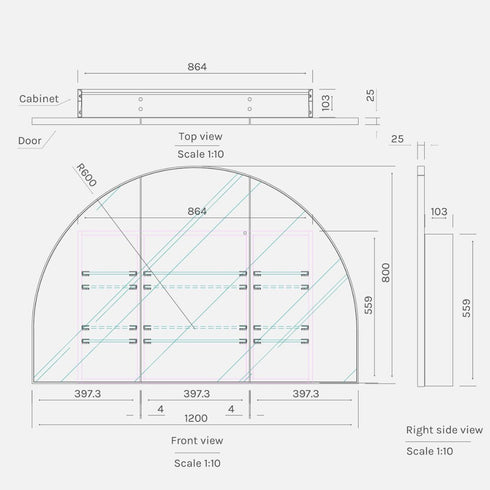 Myli 3-Door Arch Brushed Nickel Mirror Cabinet