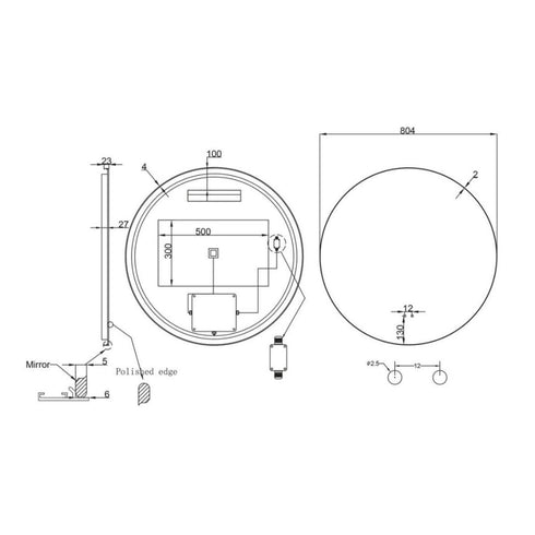 Meeray Anti-fog 3 Colour LED Round Bathroom Mirror - Matte Black Frame With Wave Motion Sensor
