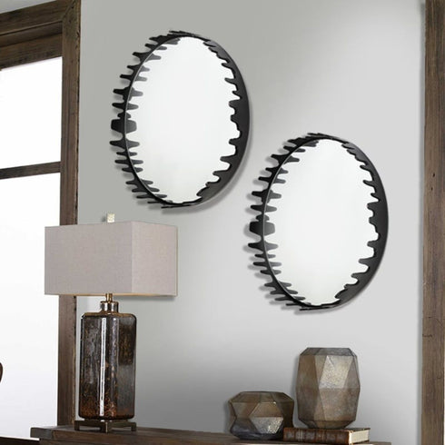 Kalen Black Metal Round Wall Mirror