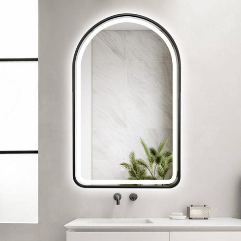 Byron Arched Frosted LED Black Wall Mirror