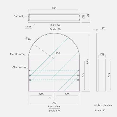 Amaris Brushed Nickel Arch Mirror Cabinet
