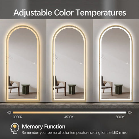 Elwood Arched Full Length Dimmable LED Gold Standing Mirror