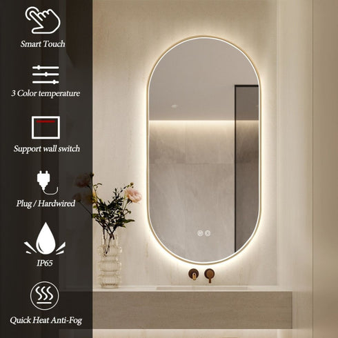Maria Oval Frontlit LED Gold Bathroom Wall Mirror
