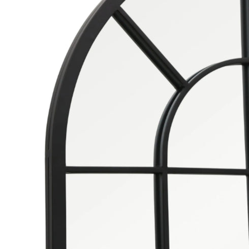 Bailey Arched Metal Grid Industrial Window Black Wall Mirror