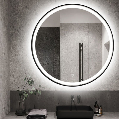 Ricardo Aluminium Black Round LED Backlit Bathroom Mirror with Touch Switch