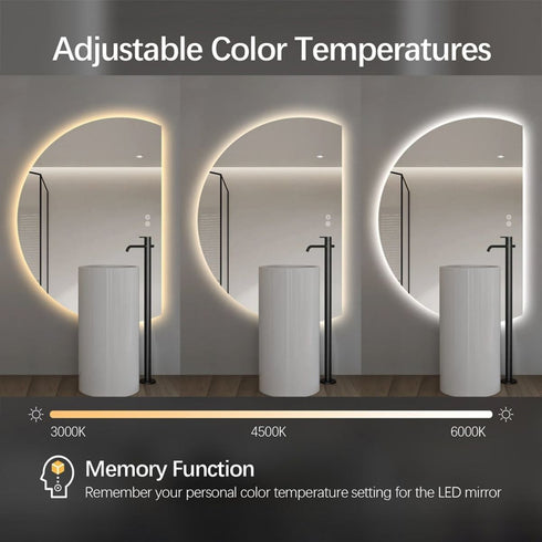 Kirribilli Frameless Right Cut Moon Anti Fog Backlit LED Wall Mirror