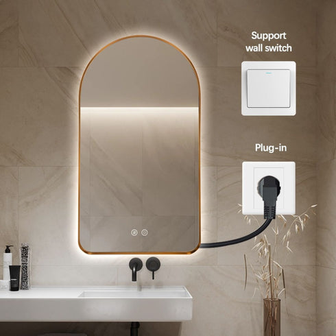 Meroo Arched Antifog Backlit LED Gold Wall Mirror
