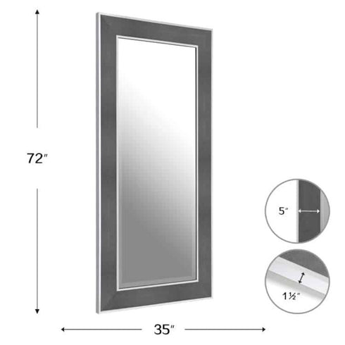 Siena Full Length Stainless Steel Wall Mirror With Grey Leather