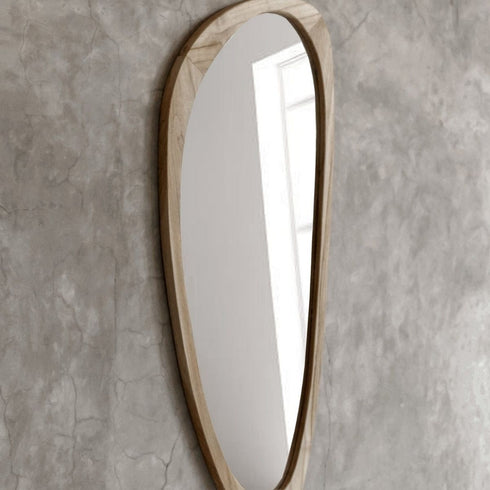 Paloma Organic Teak Wood Wall Mirror - Pebble Shape Natural Frame