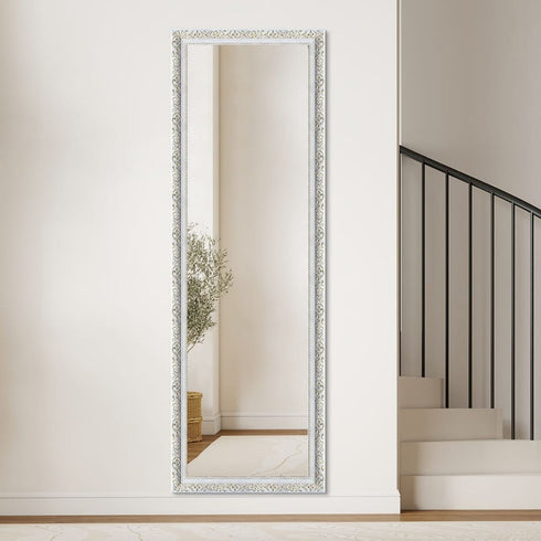 Ceduna White Wood Full Length Mirror with Gold Accents - Freestanding Rectangular Mirror