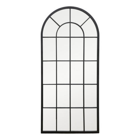 Bailey Arched Metal Grid Industrial Window Black Wall Mirror